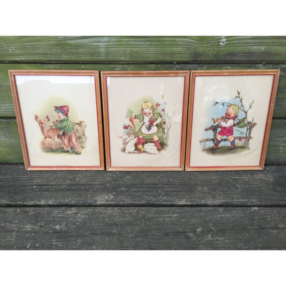 set of 3 framed vintage Henry B. Sandler nursery lithograph Art Prints children
